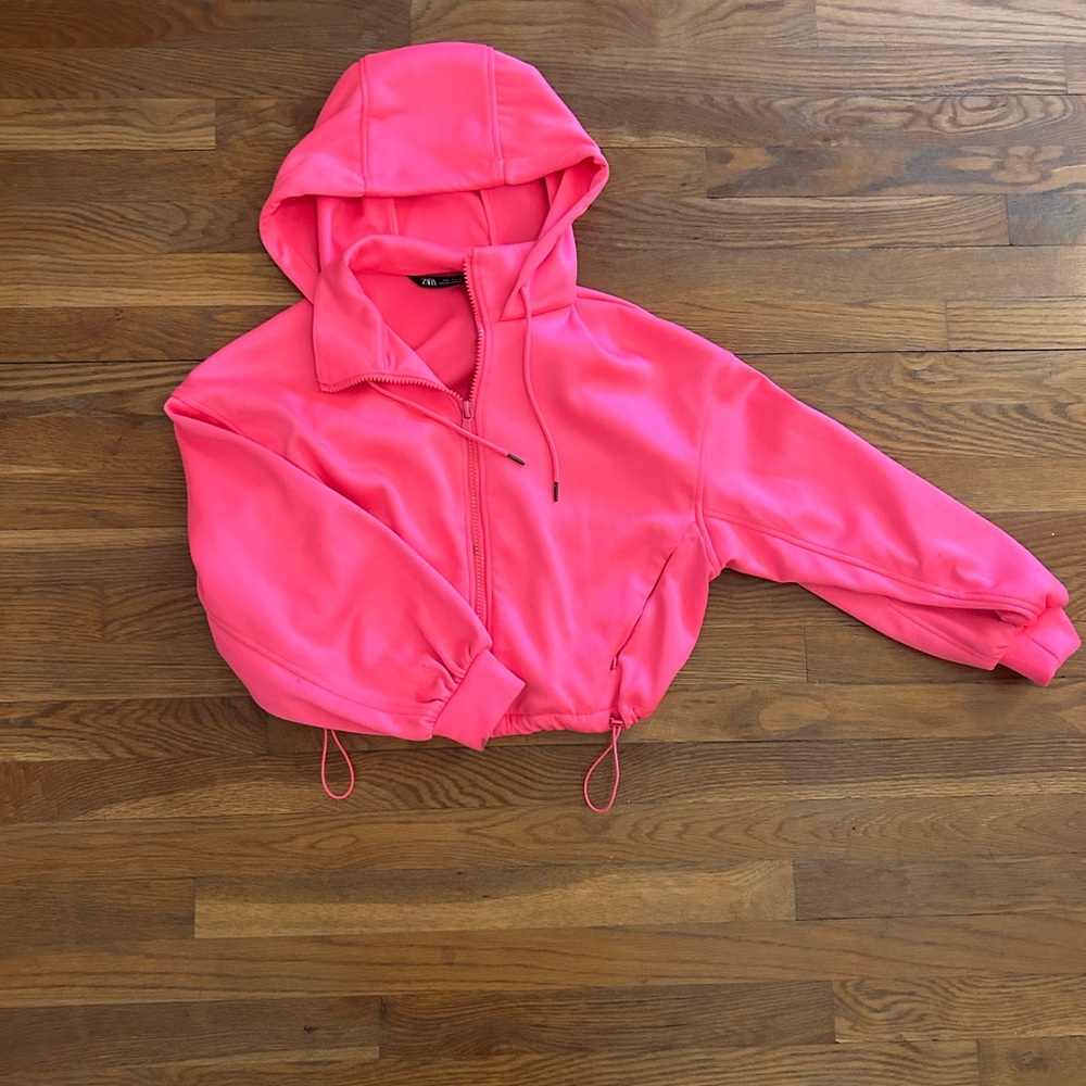Zara Bright Pink Bomber Jacket with Hood